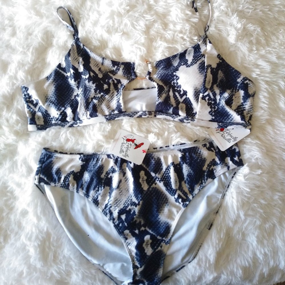 Stylish Blue and White Bikini Set